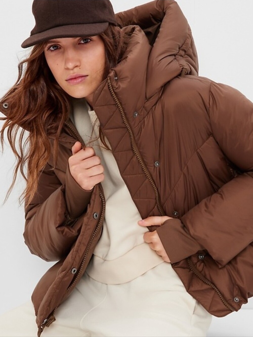 GAP Big Puff Cropped Jacket Cozy Brown